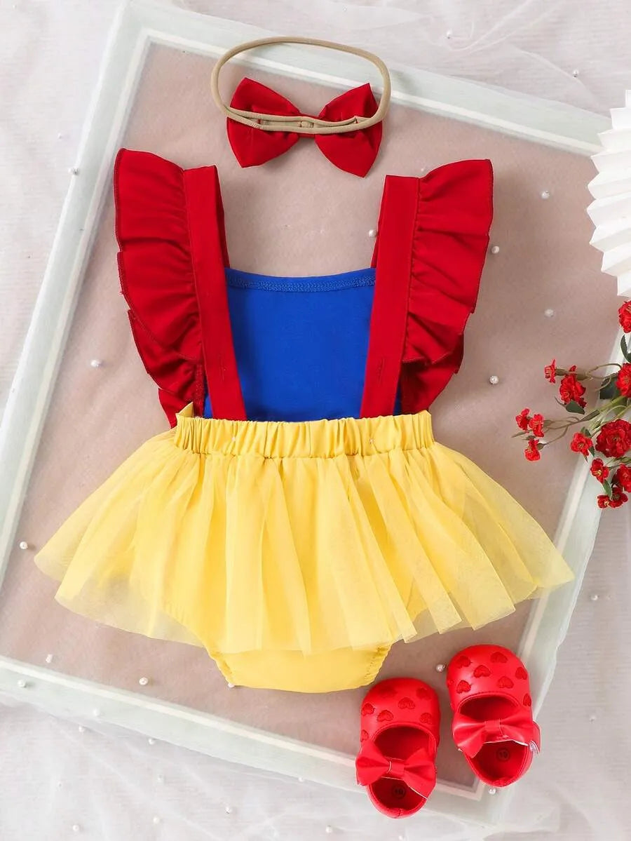 Vestido diadema rojo azul amarilo bebe niña disfraz