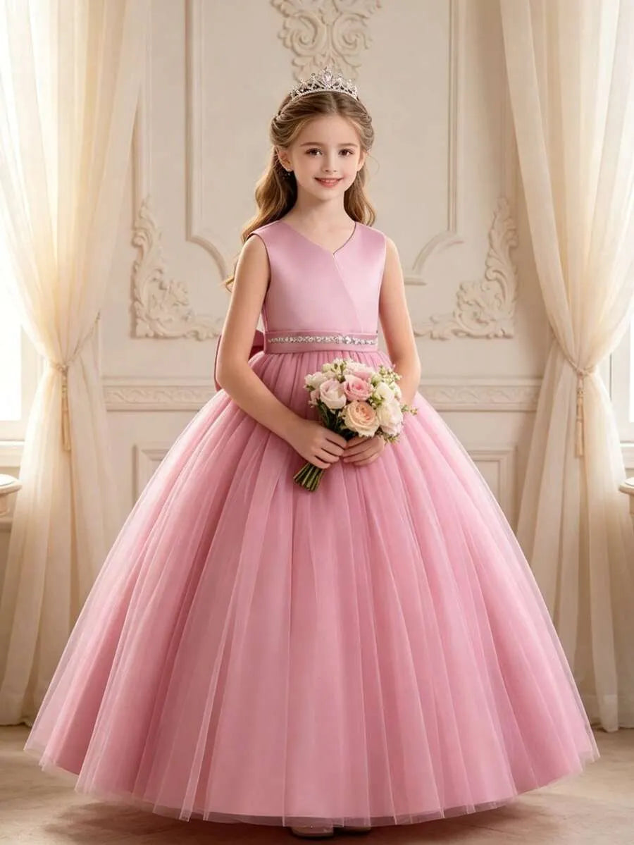 Vestido rosado gala diamante gris niña sk2405049381219723