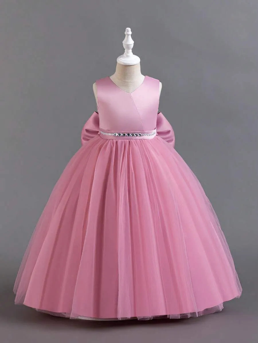 Vestido rosado gala diamante gris niña sk2405049381219723