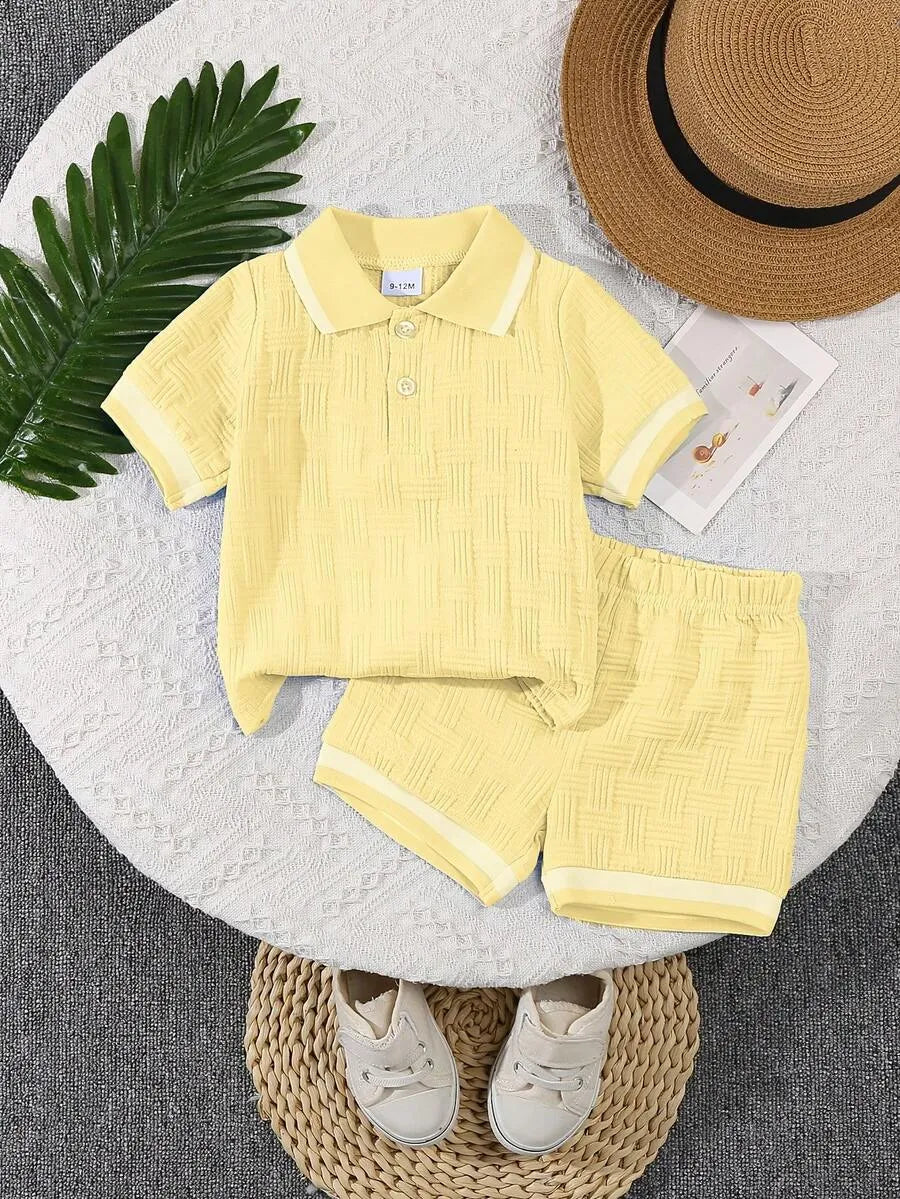 Set conjunto 2 piezas camisa short amarillo bebe niño sa25021922723776665