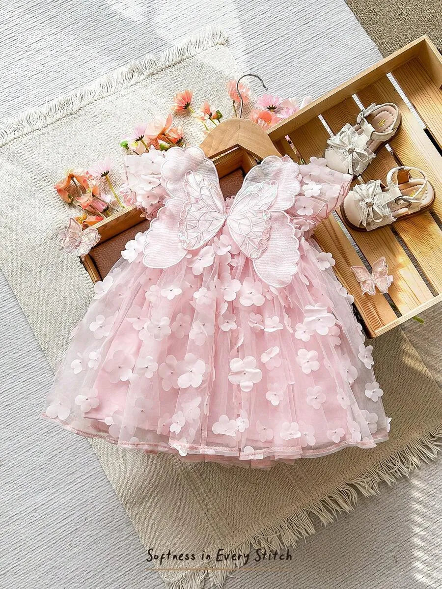Vestido floreado mariposa rosado bebe niña sa251213181108314184567