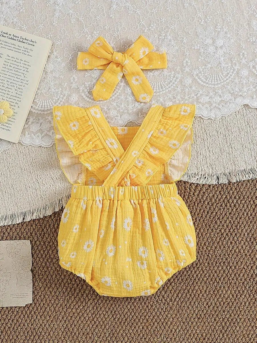 Set conjunto 2 piezas mameluco diadema amarillo bebe niña sa260422093970260573094