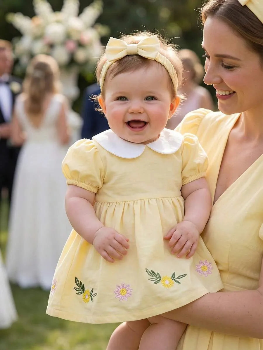 Vestido diadema amarillo flores bebe niña sa260109173972295269469