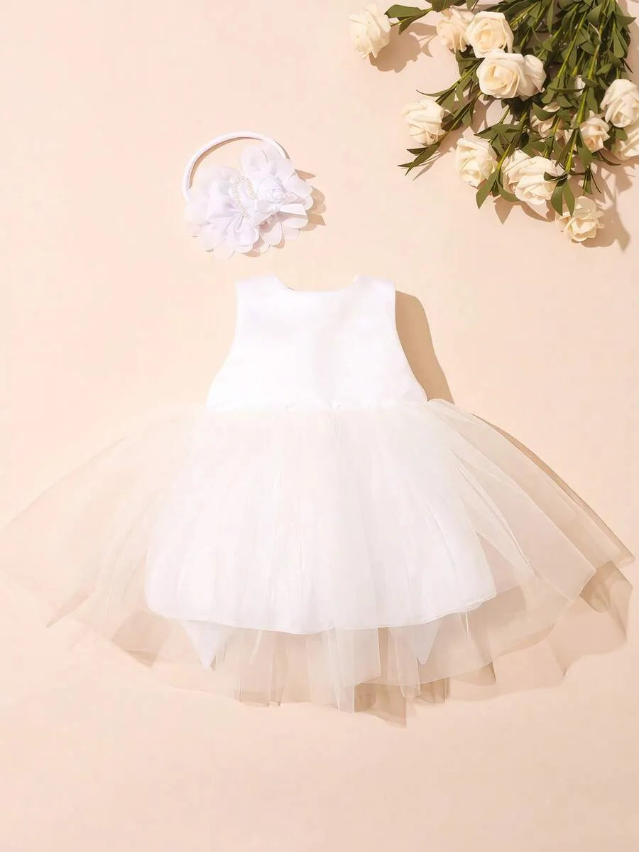 Set conjunto 2 piezas vestido diadema blanca bebe niña gala sa25091622978890878