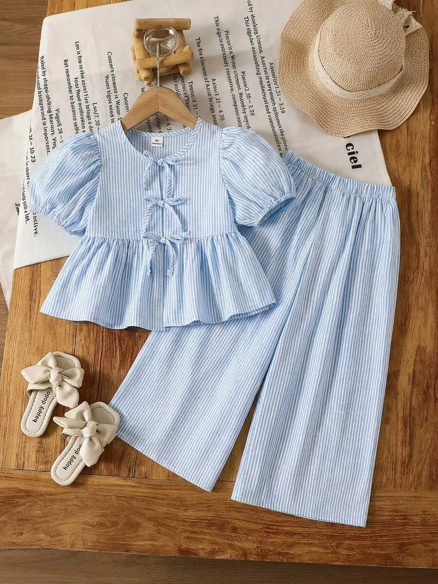 Set conjunto 2 piezas camisa pantalon azul celeste rayas niña sk251202494449452165
