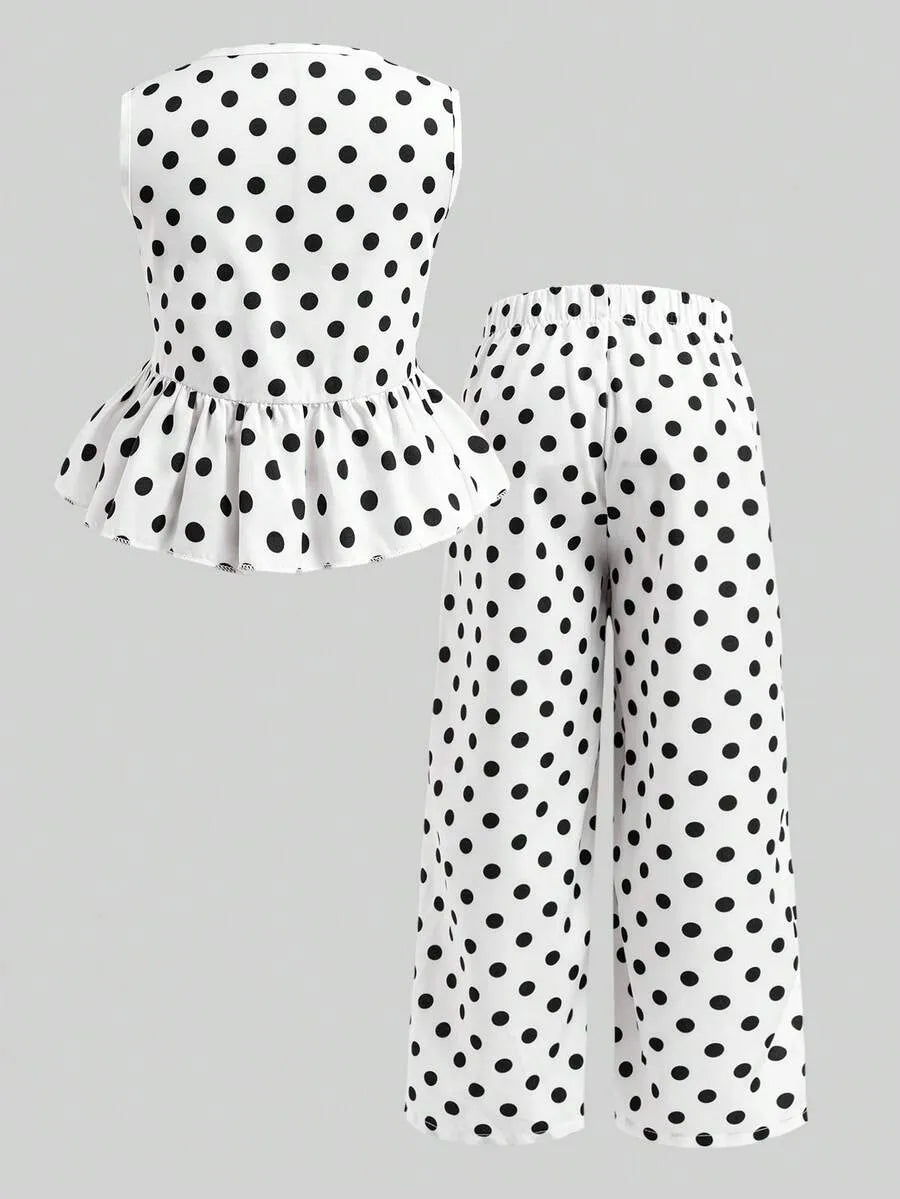 Set conjunto puntos polka dots camisa pantalon chongo negro niña sk260510161126803452841