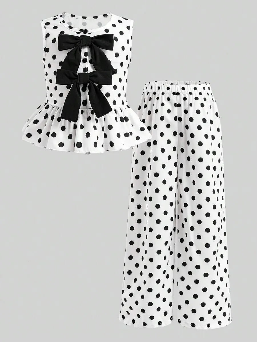 Set conjunto puntos polka dots camisa pantalon chongo negro niña sk260510161126803452841