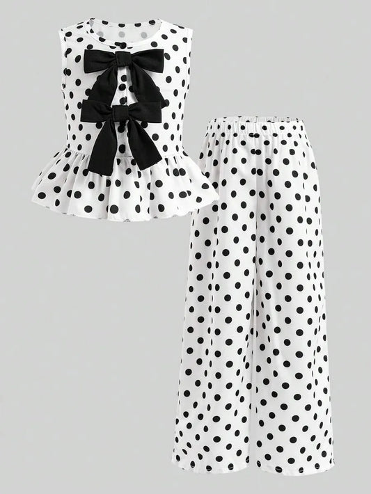 Set conjunto puntos polka dots camisa pantalon chongo negro niña sk260510161126803452841