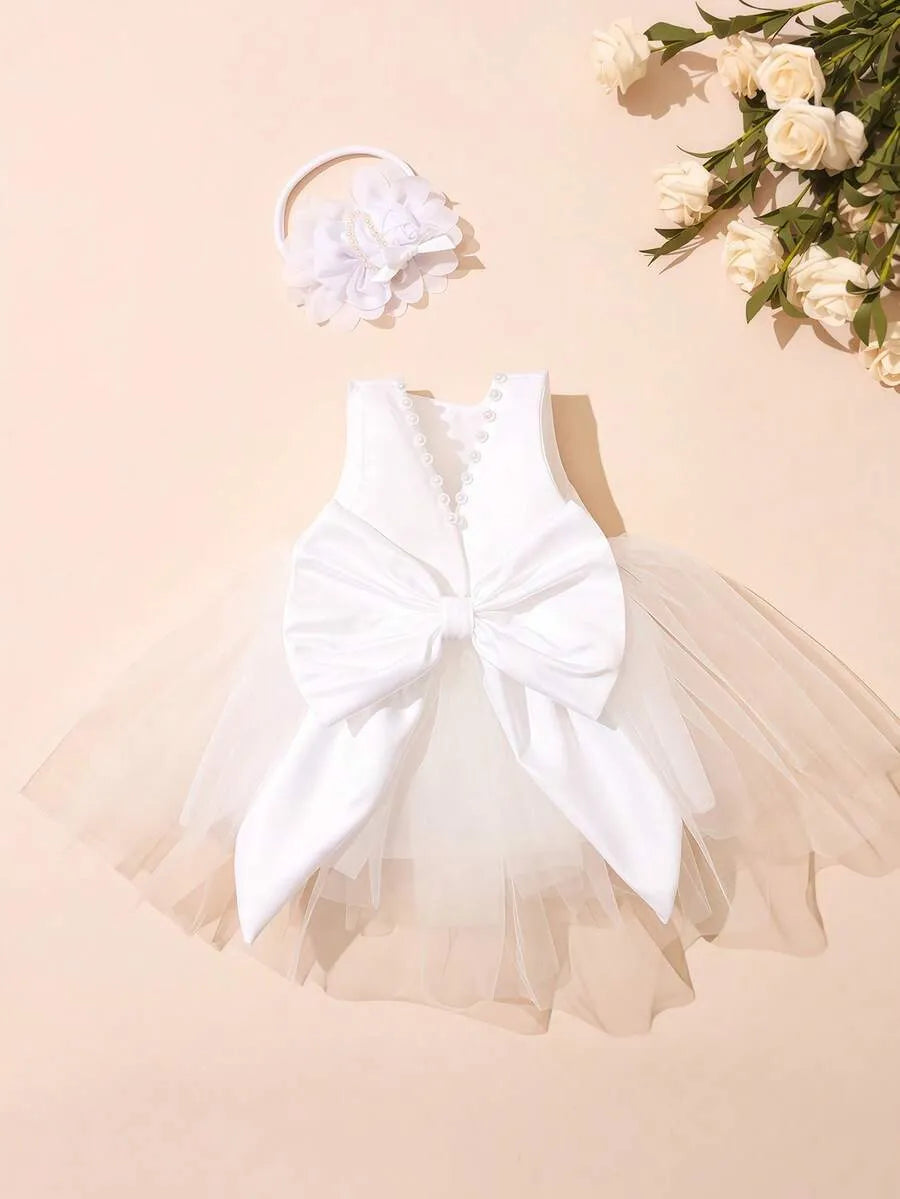 Set conjunto 2 piezas vestido diadema blanca bebe niña gala sa25091622978890878