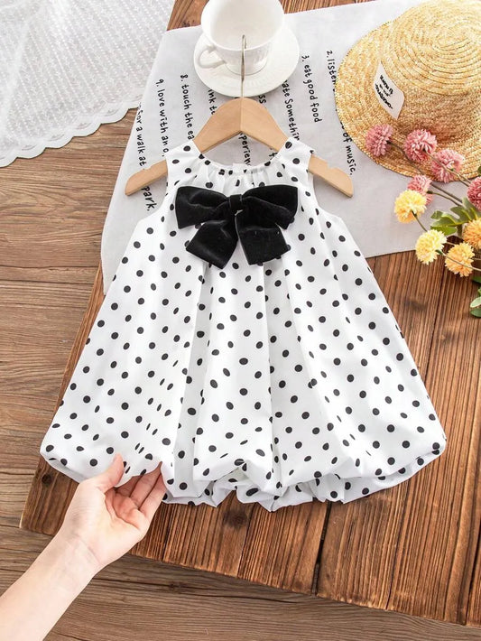 Vestido puntos polka dot blanco negro chongo bebe niña sa251206194311198364