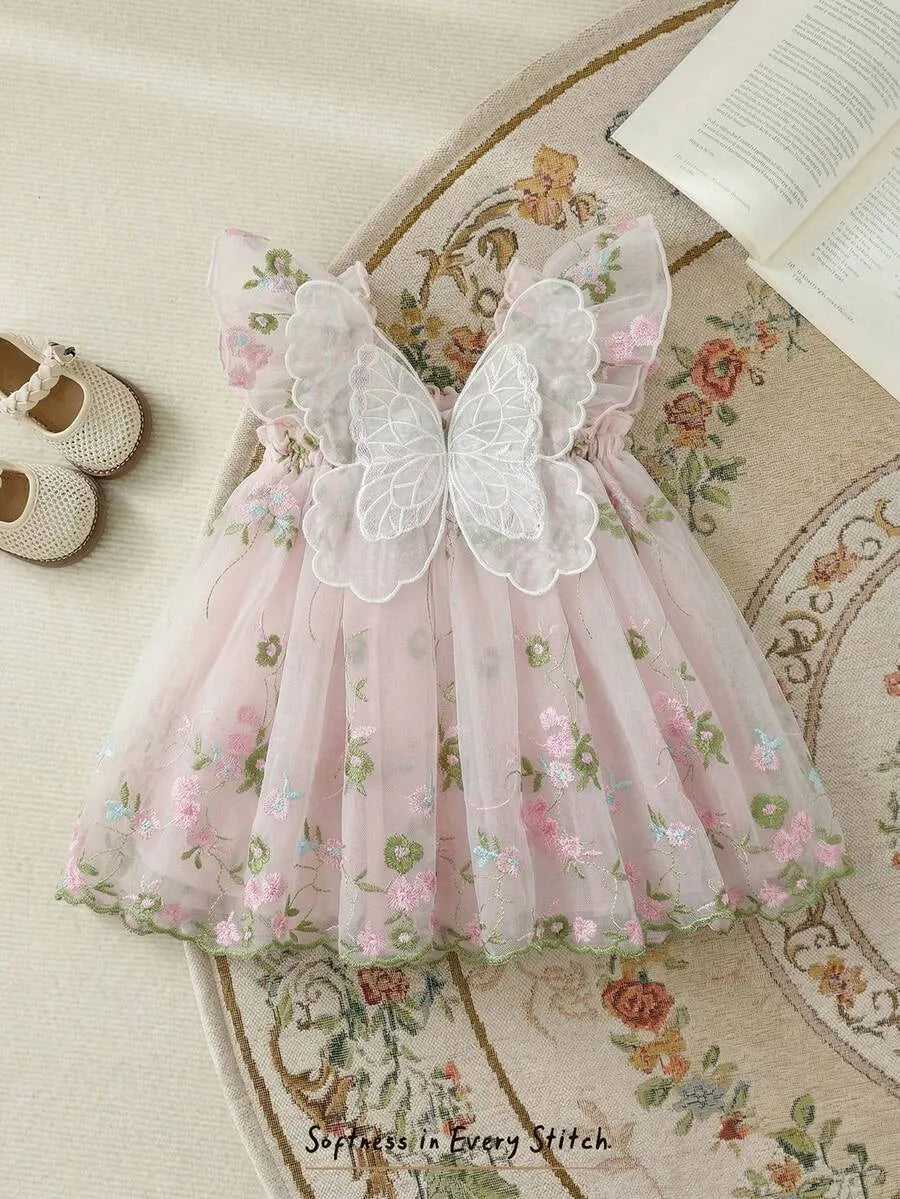 Vestido rosado floreado bebe niña mariposa  sa25031839122942110