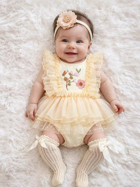 Set 2 piezas vestido amarillo diadema sa260324175568727033759