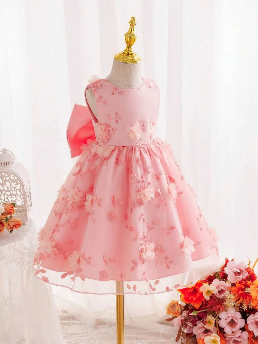 Vestido rosado gala flores bebe niña sk251204287477989420