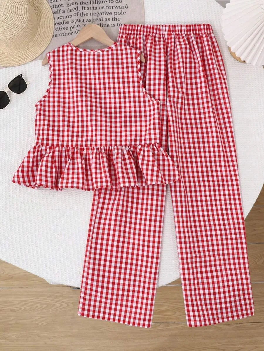 Set conjunto 2 piezas camisa pantalon rojo niña sk2412079119593117