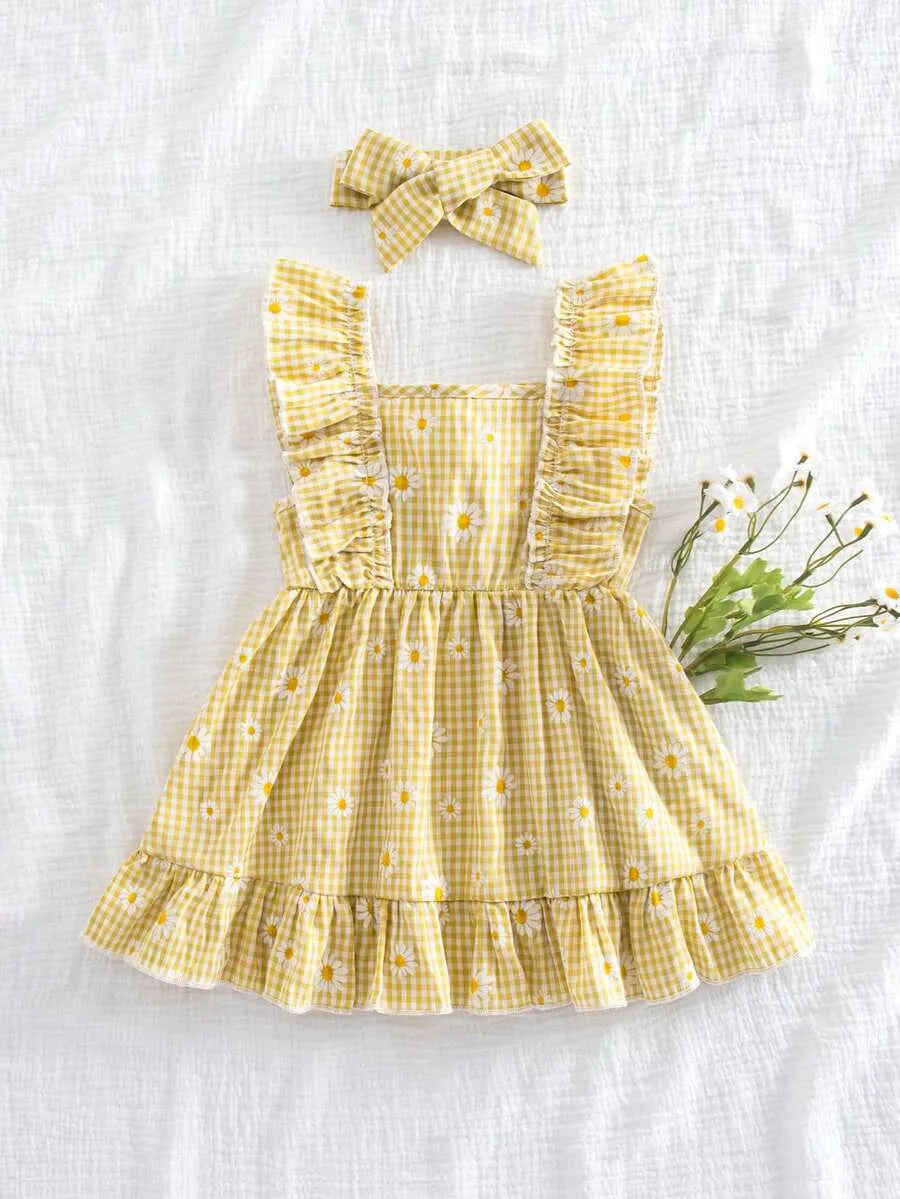 Set 2 piezas vestido diadema amarillo floreado sa260120193533490742894