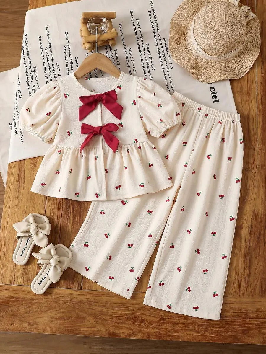Set conjunto 2 piezas camisa pantalon cerezas cherry niña sk260413140468386253057