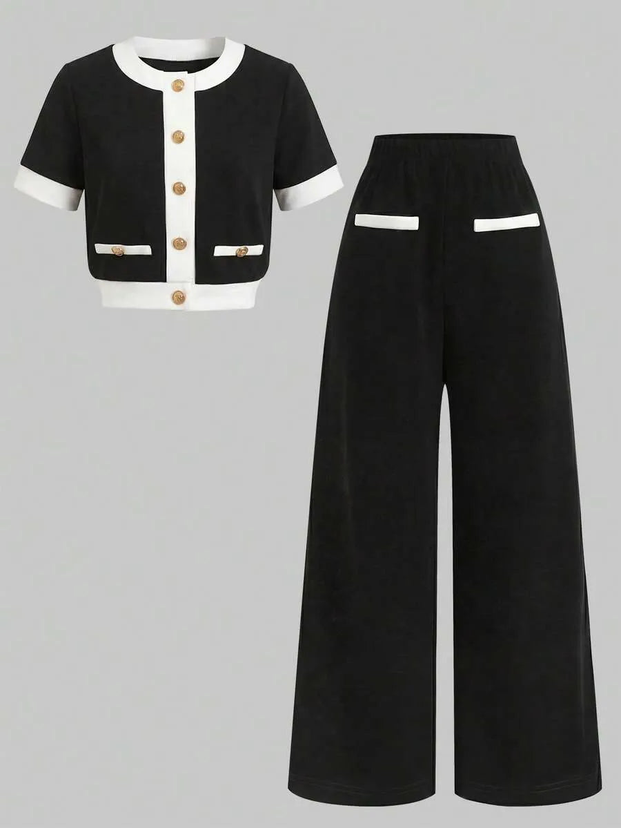 Set conjunto 2 piezas camisa pantalon negro niña