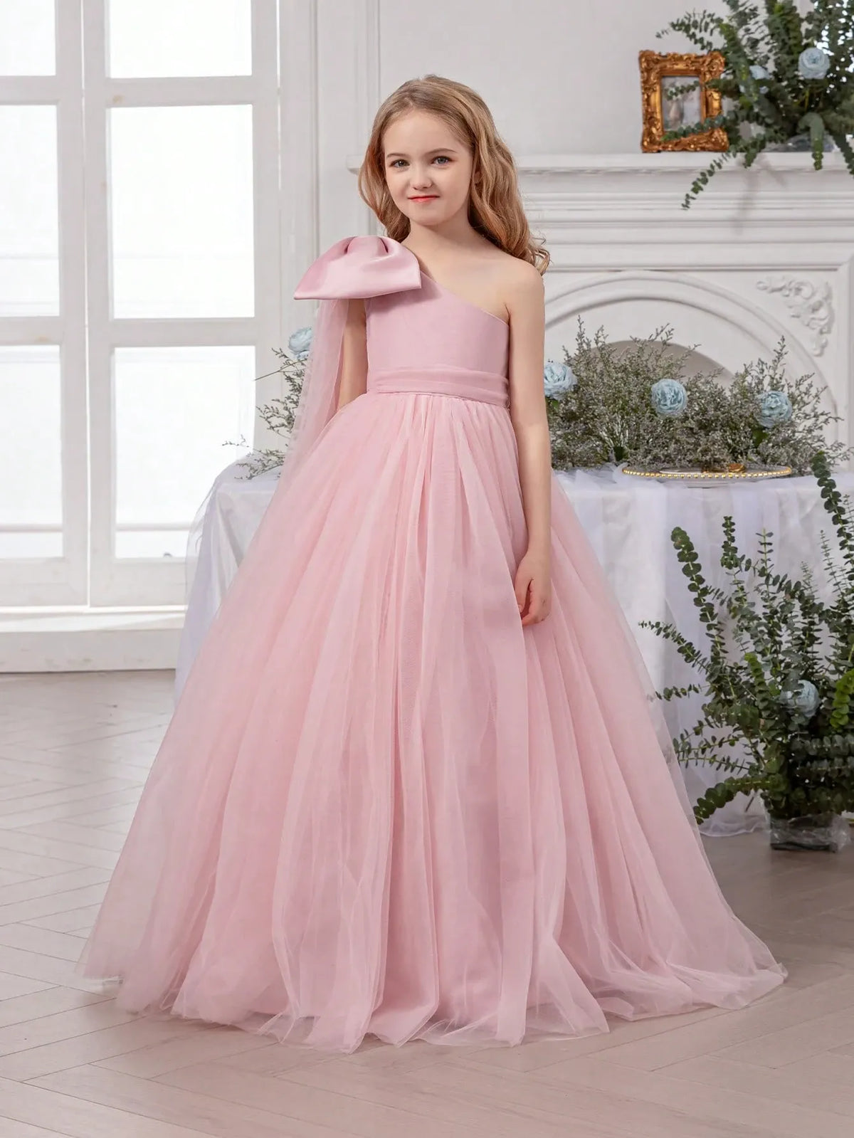 Vestido rosado gala niña chongo sk2412269887663729