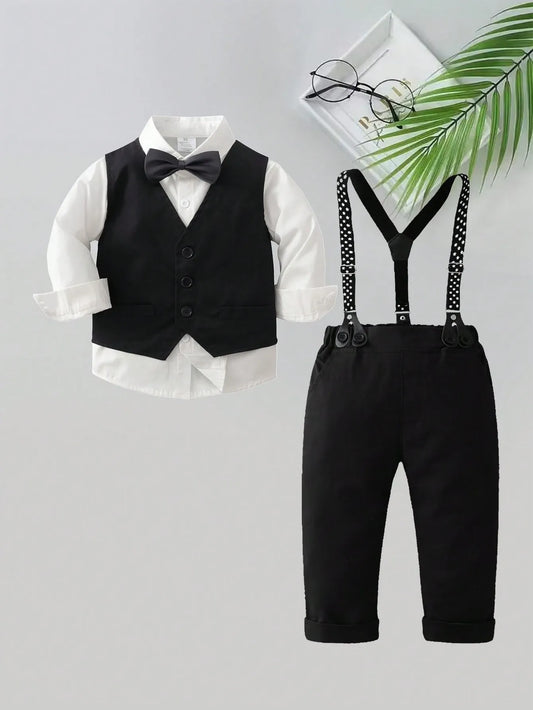 Set conjunto 3 piezas corbata moño camisa blanca pantalon negro gala bebe niño sa2403013717140705