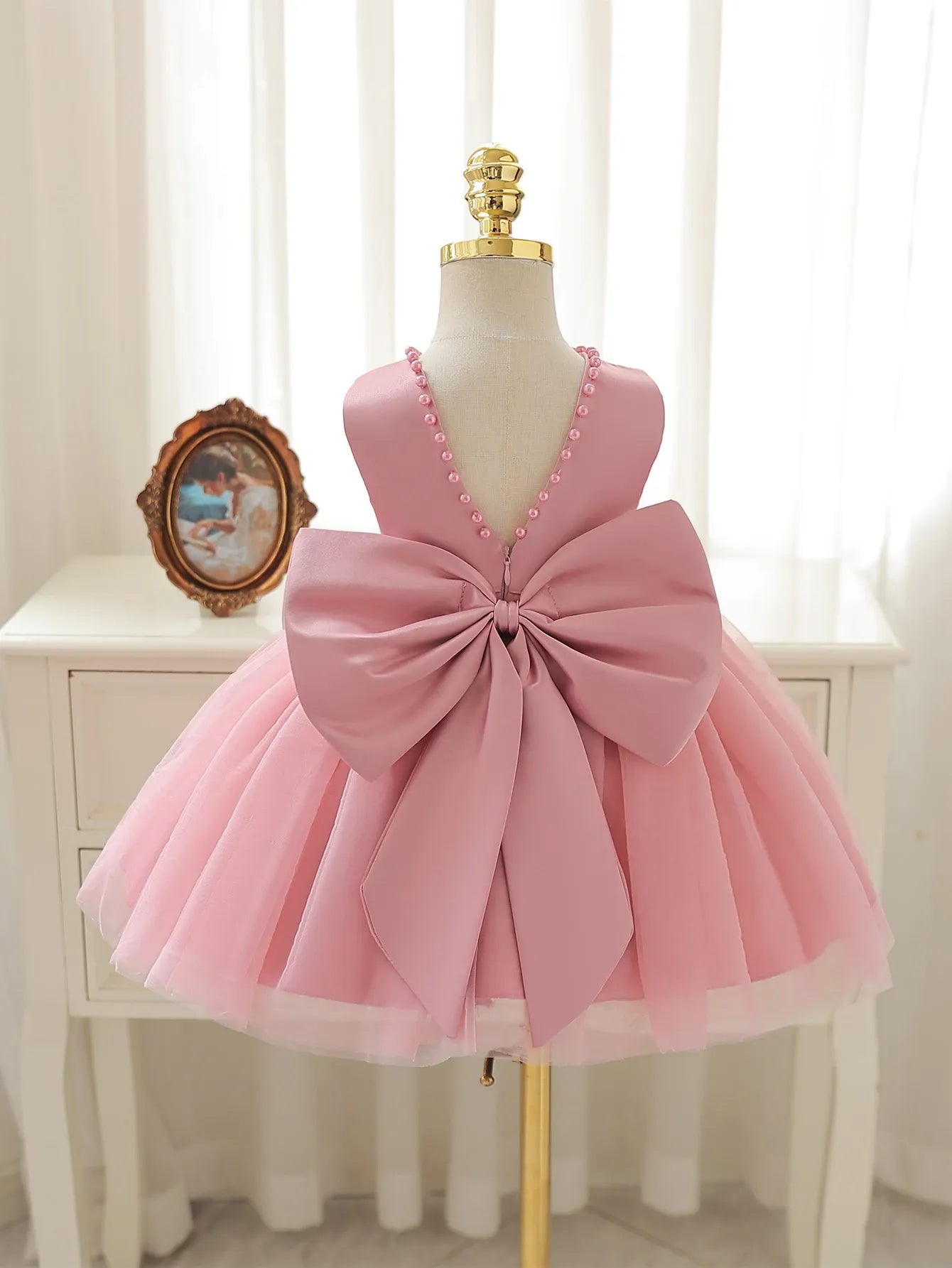 Vestido rosado gala mariposas chongo bebe niña sa260119113696355017736