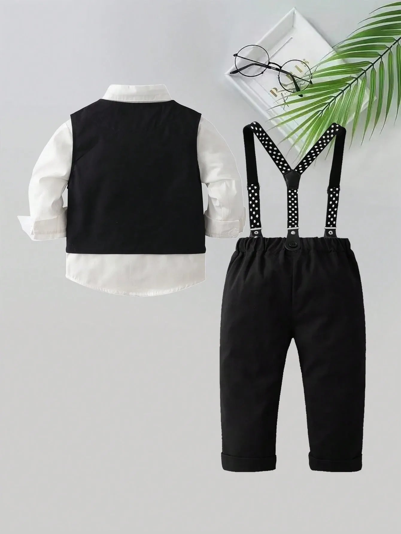 Set conjunto 3 piezas corbata moño camisa blanca pantalon negro gala bebe niño sa2403013717140705