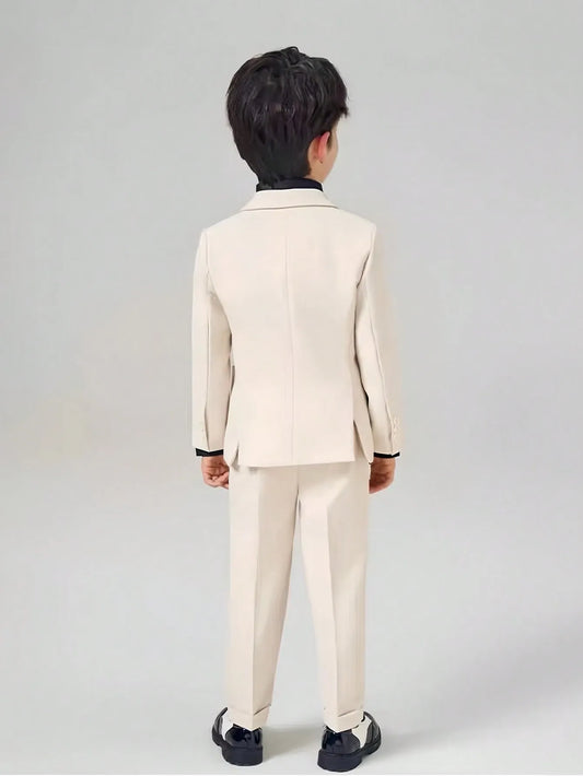 Set traje formal 4 piezas chaleco saco pantalon corbata Formal niño beige sk25052211174224714-sk25022493219213680