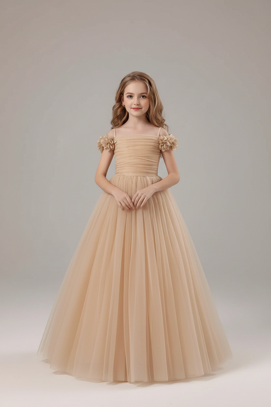 Vestido caqui evento gala niña sk2412170856821704
