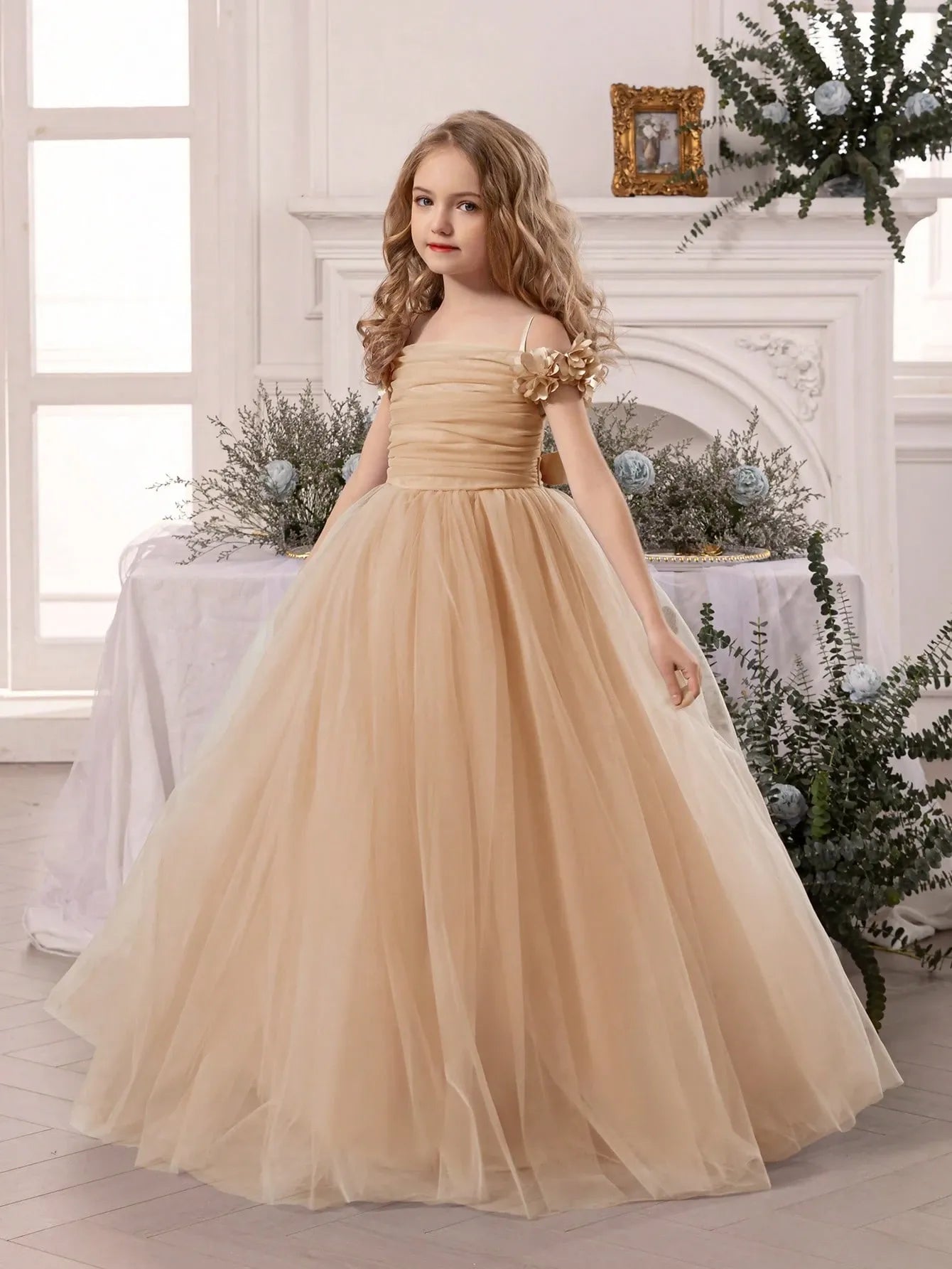 Vestido caqui evento gala niña sk2412170856821704