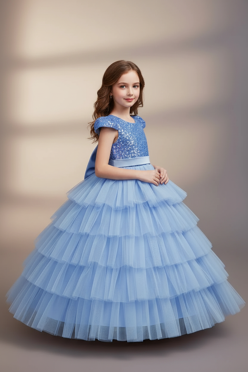 Vestido azul celeste evento gala niña sk25090398779791212