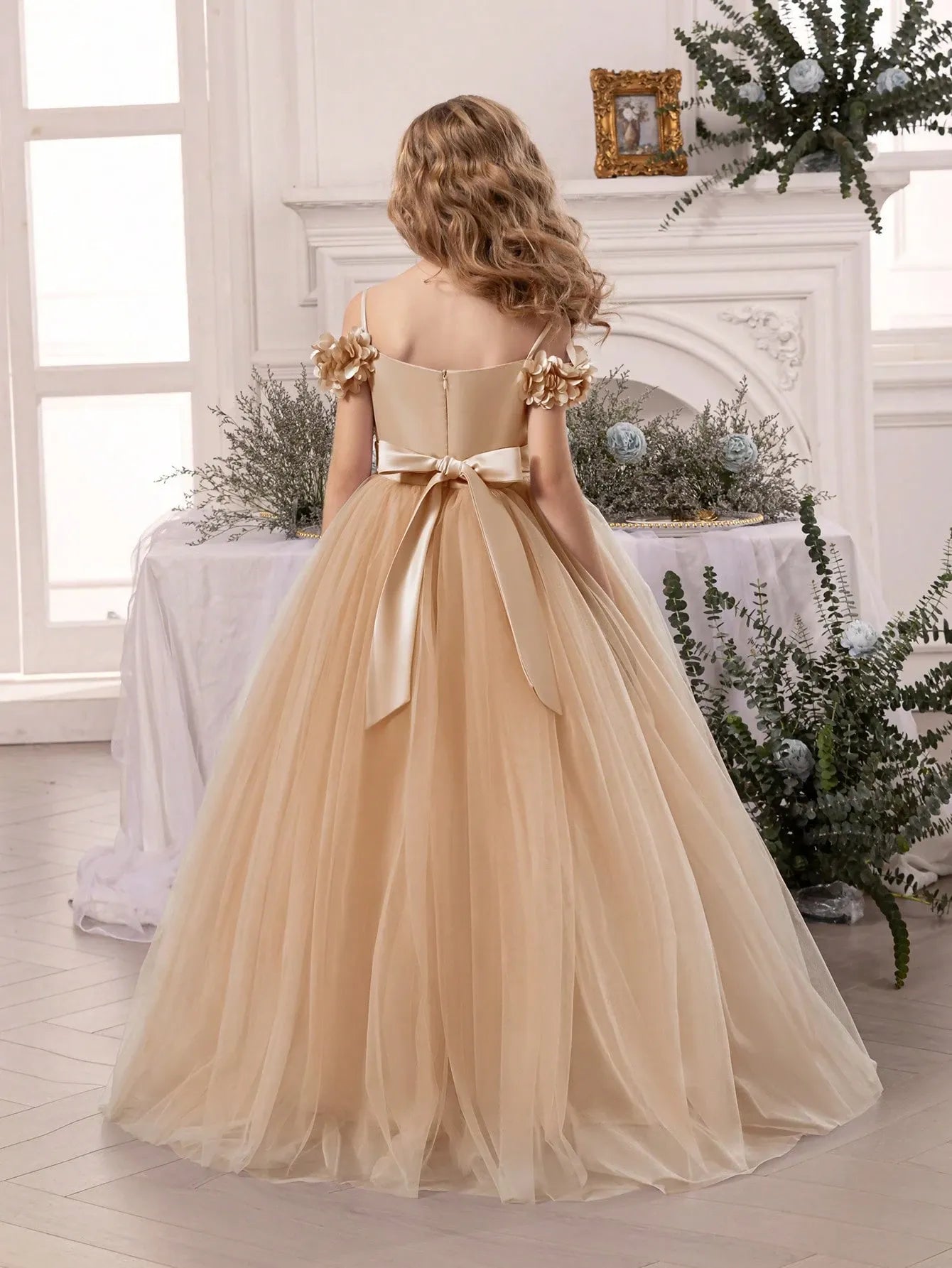 Vestido caqui evento gala niña sk2412170856821704