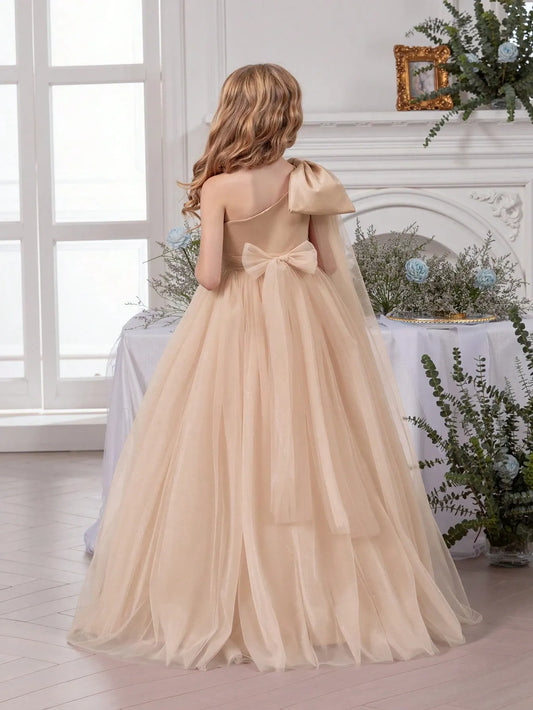 Vestido caqui chongo hombro evento gala niña sk25080143748322227