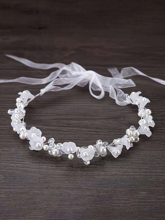 Diadema blanca bebe niña flores bautizo sk25033172222887775