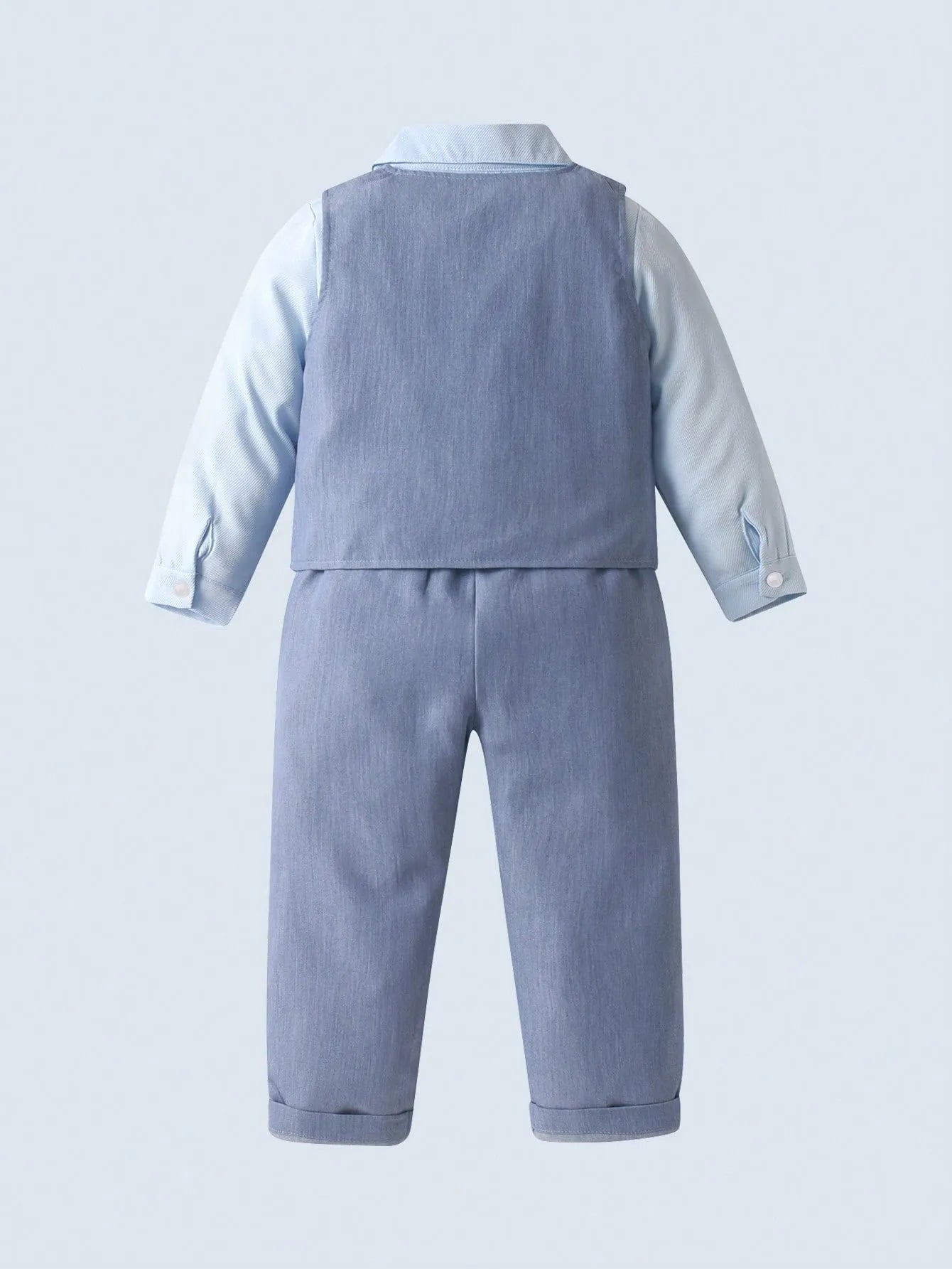 Set 3 piezas camisa blanca corbata moño chaleco pantalon azul celeste niño sk251127898115348222