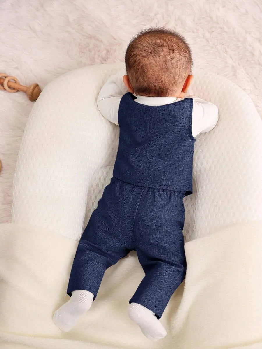 Set 3 piezas chaleco corbatin pantalon azul bebe niño sa2307144875463916