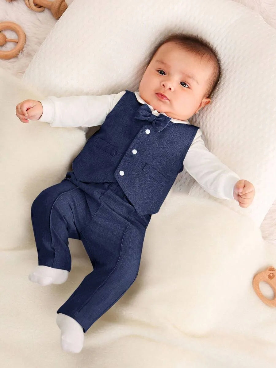 Set 3 piezas chaleco corbatin pantalon azul bebe niño sa2307144875463916