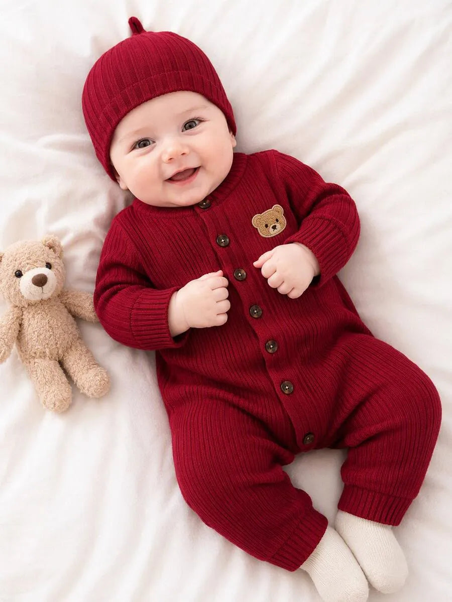 Set 2 piezas mameluco gorro rojo bebe niño salida hospital sa25062626841238601