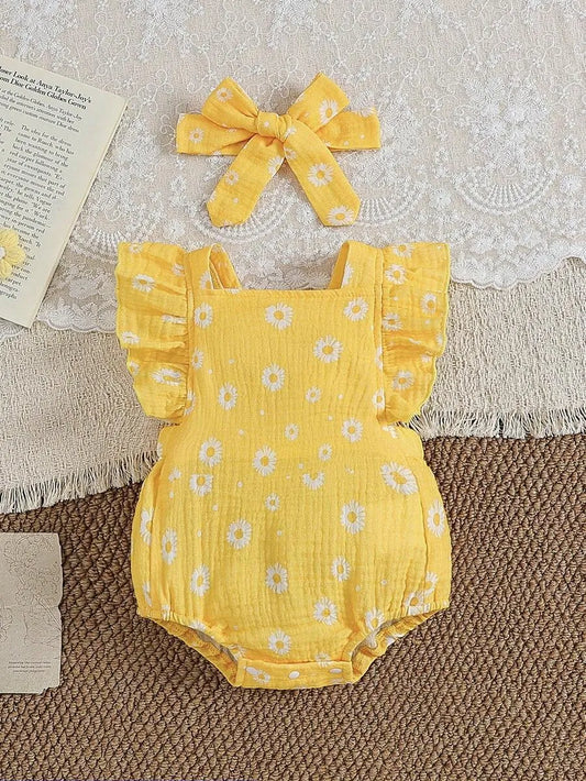 Set conjunto 2 piezas mameluco diadema amarillo bebe niña sa260422093970260573094
