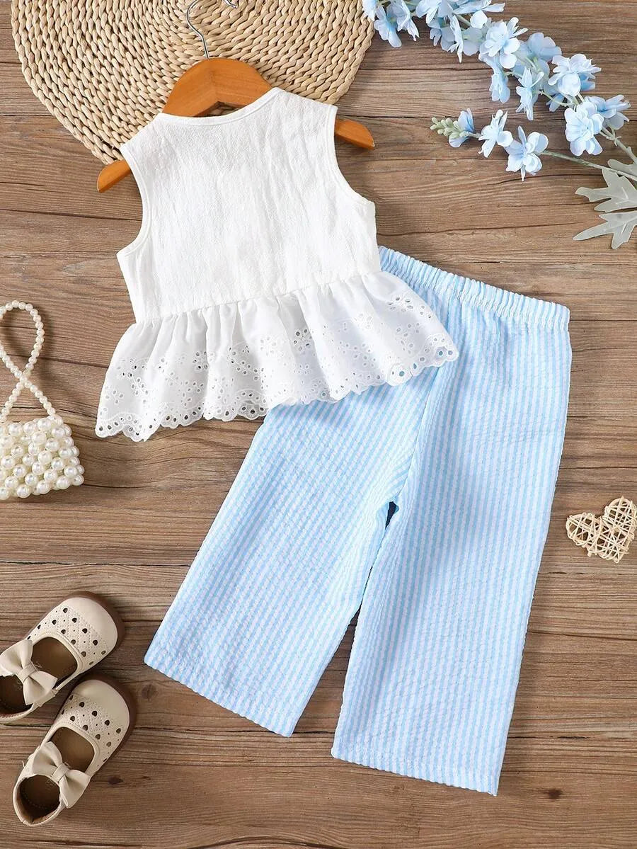 Set conjunto 2 piezas camisa blanca pantalon azul niña sk260601172554324024974