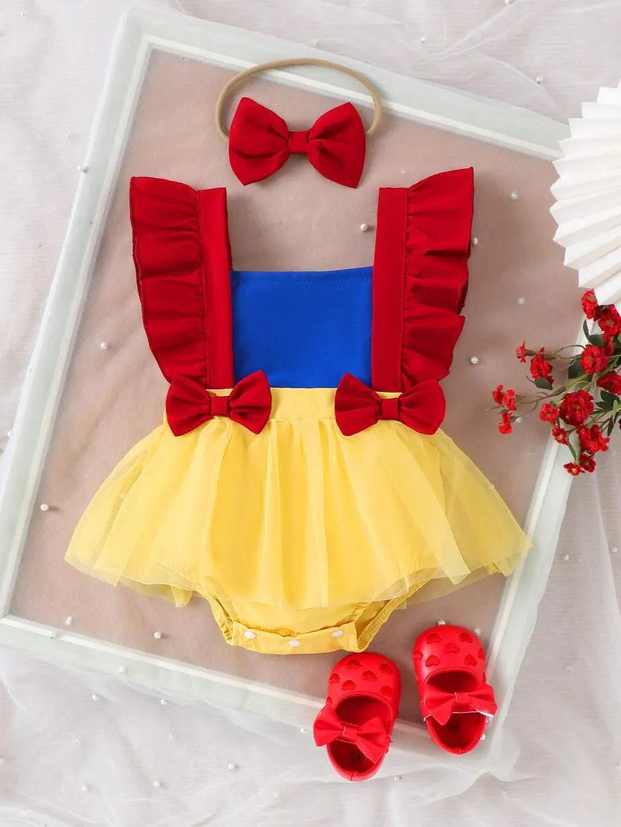 Vestido diadema rojo azul amarilo bebe niña disfraz