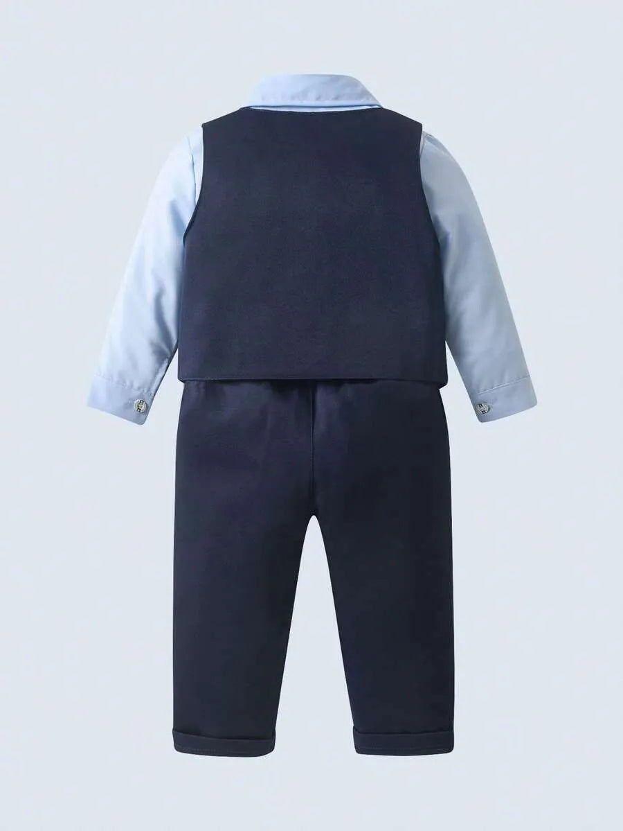 Set formal 3 piezas camisa azul corbata moño pantalon azul oscuro sa2403013717179887