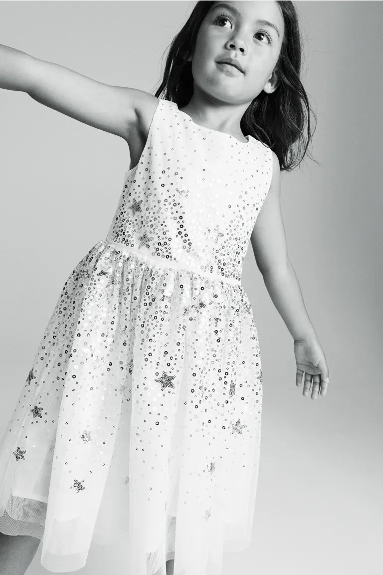 Vestido blanco  niña H&M lentejuelas tulle glitter