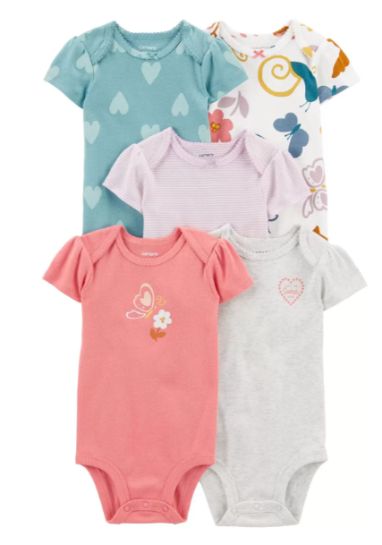 Set 5 piezas mamelucos carters bebe niña mariposas 1P880010