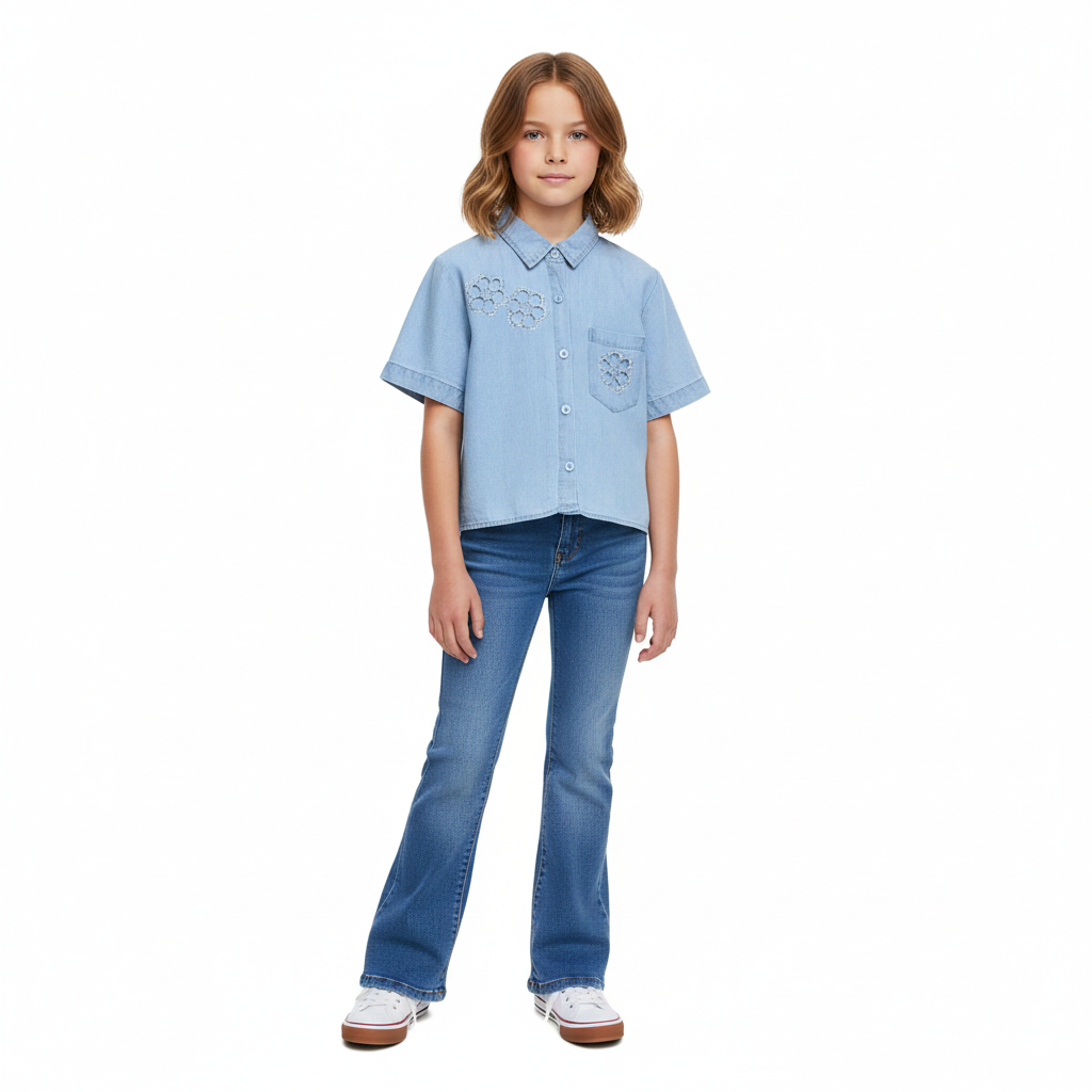 Camisa niña Jeans azul claro flores CTG1188-27 590390