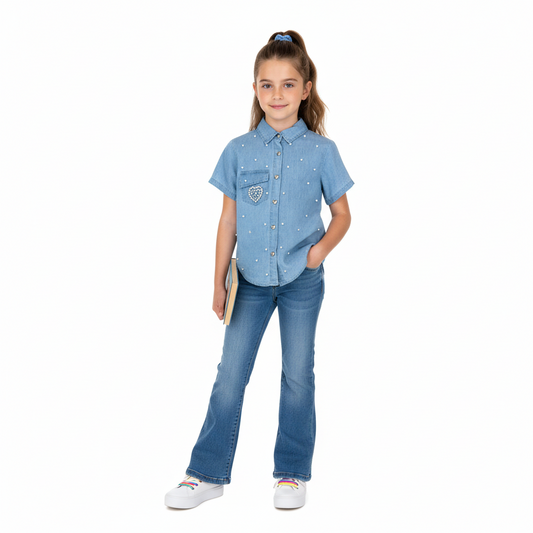 Camisa niña Jeans azul claro corazones Chic mi CTG1188-28 590390