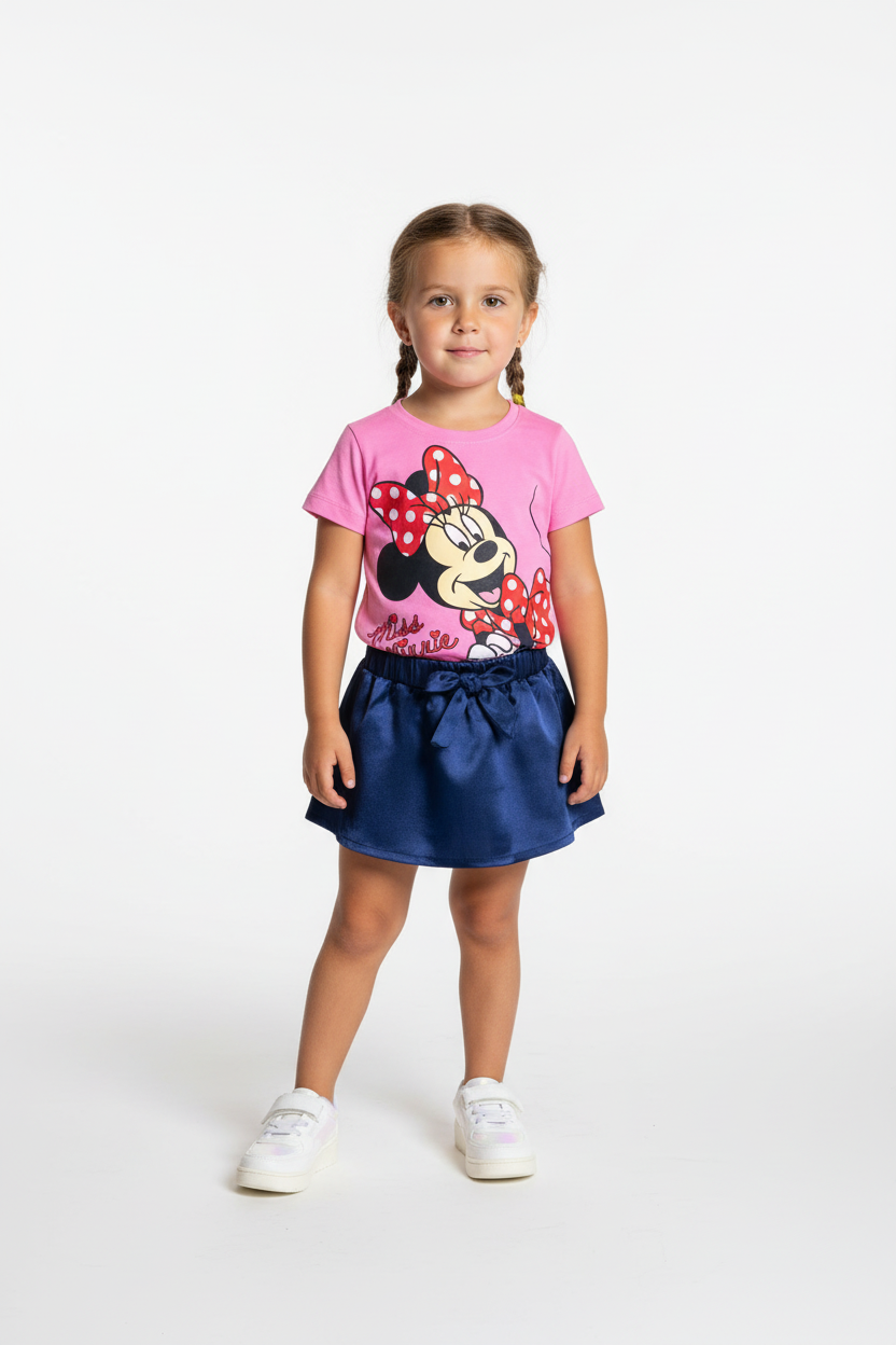 Set 2 piezas camisa rosada bebe niña Minnie Disney falda jeansD9-MI-1170B promo 2x1000 590490