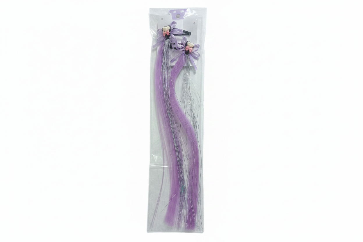 Extensiones cabello morado niña accesorio gancho