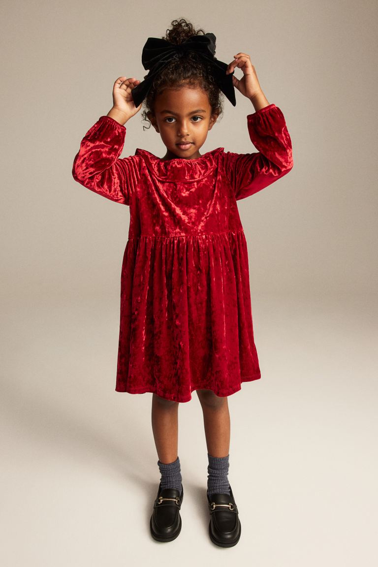 Vestido velvet rojo H&M manga larga 03593200