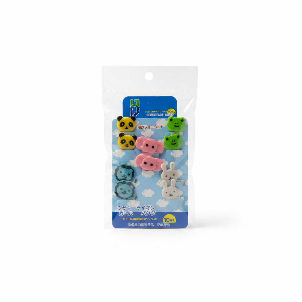 Set 10 pincho lonchera animales panda elefante sapito león