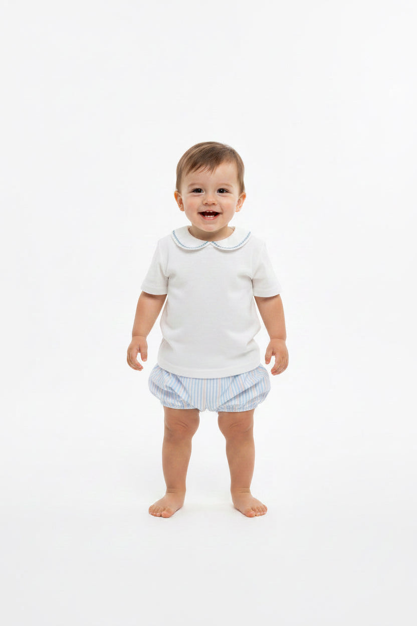Set conjunto 2 piezas camisa beige short blanco azul bebe niño 86276