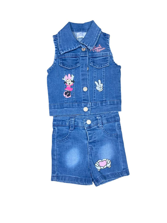 Set 2 piezas short y camisa jeans claro Disney Minnie niña bebé D9-MI-1281B